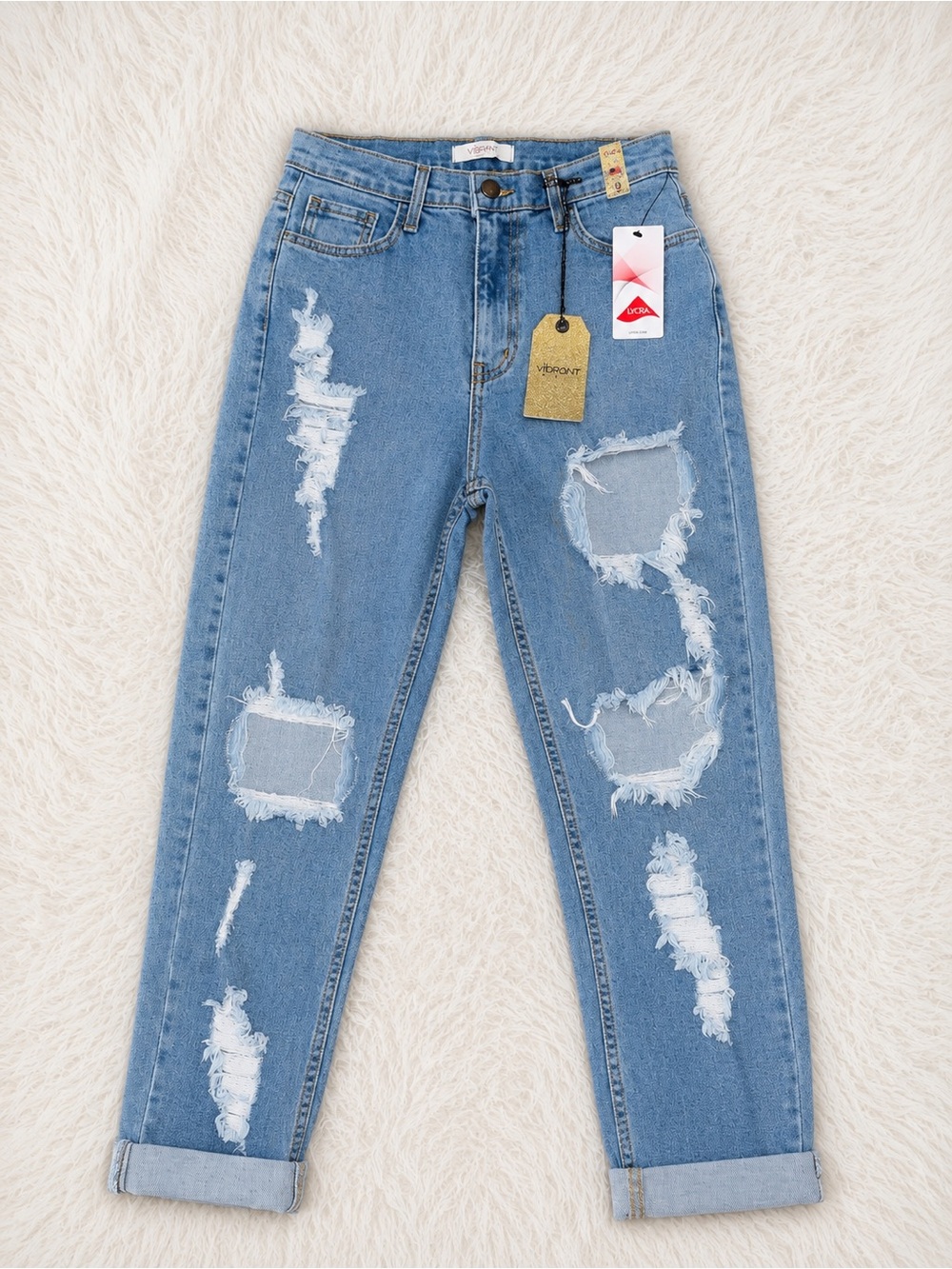 Vibrant Women’s Distressed Denim Jeans Size 9 Light Wash Cuffed